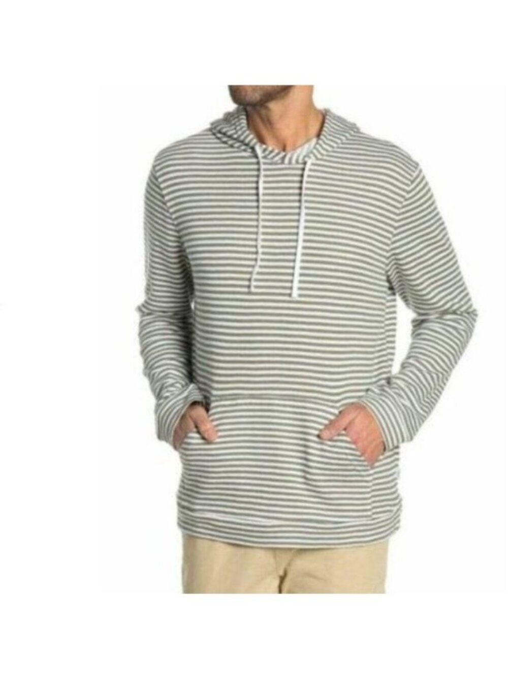 Onia Michael Micro Stripe Print Pullover Hoodie, size Large